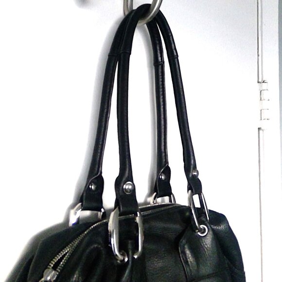 NEW B. Makowsky Black Leather Christie Satchel Medium Handbag Cheetah NWT $ 288 - Picture 4 of 11